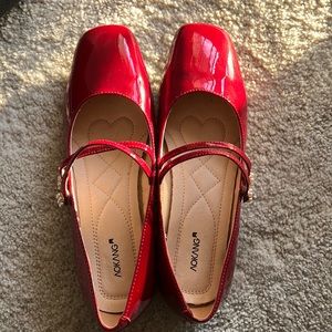 Red 2cm Heeled Mary Jane Shoes